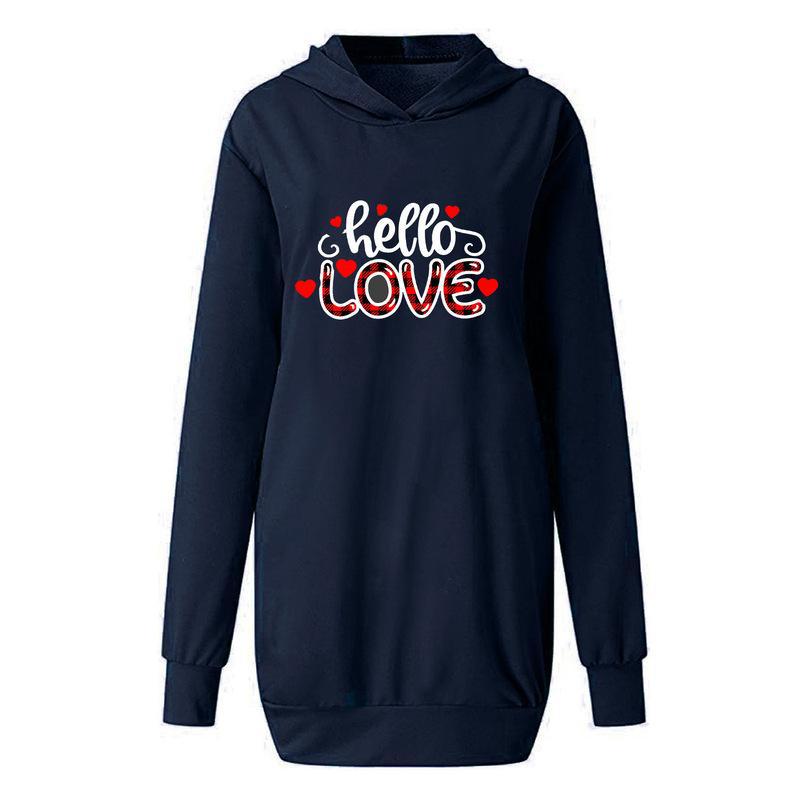 Valentine's Day Dress Autumn and Winter Hooded Printed Sweater Dress Women's Clothing