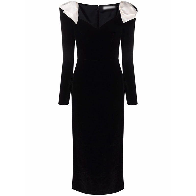 Valentine's Day Dress High Black Bow Velvet Dress Autumn and Winter Dress