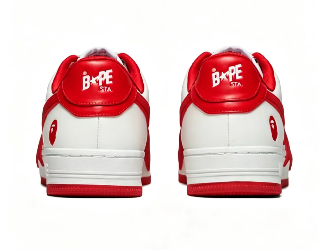 BAPE STA White & Red Oversized Star Low-Top Sneakers
