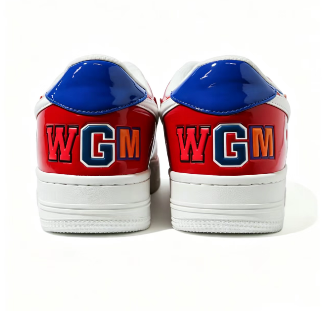 BAPE STA Red & Blue Shark Face WGM Low-Top Sneakers
