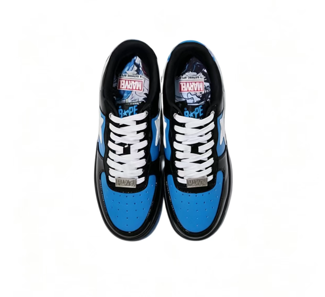 BAPE STA Marvel Graphic Low-Top Sneakers | Black & Blue