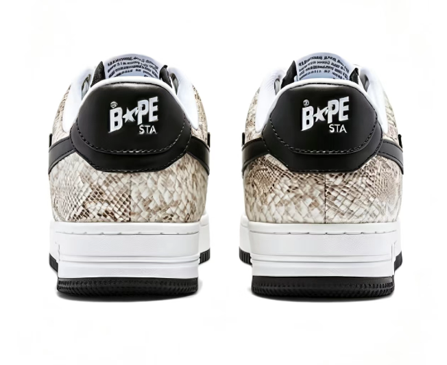 BAPE STA Snakeskin-Pattern Low-Top Sneakers | White & Black