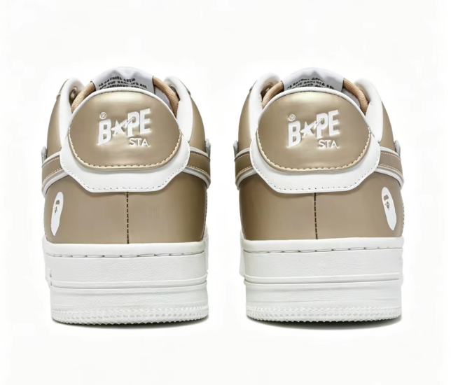 BAPE STA Metallic Gold & White Low-Top Sneakers