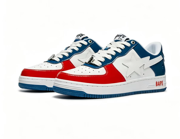 BAPE STA Red White & Navy Low-Top Sneakers