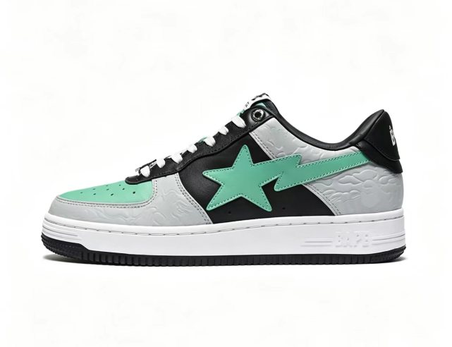 BAPE STA Grey Camo Low-Top Sneakers | White & Black
