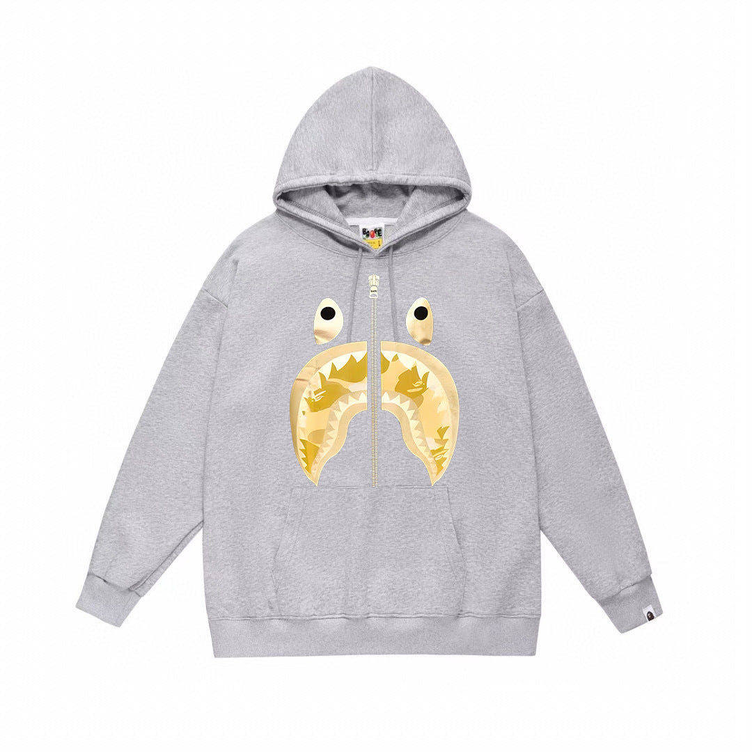 BAPE Gold-Tone Camo Shark Face Pullover Hoodie