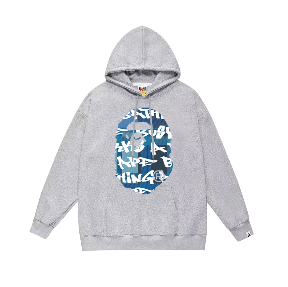 BAPE Blue Graffiti Ape Head Front & Back Graphic Pullover Hoodie