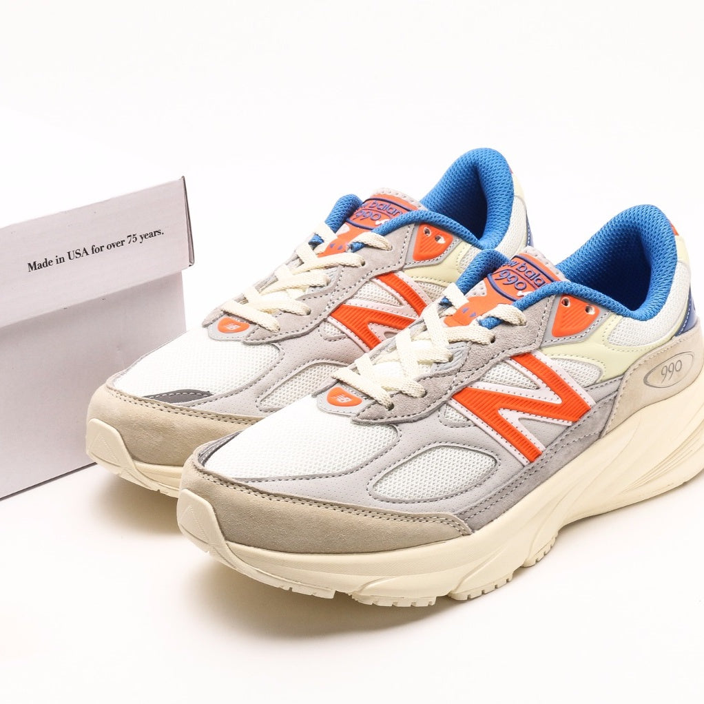 New Balance 990v6 Cream & Grey Sneakers with Orange Accents