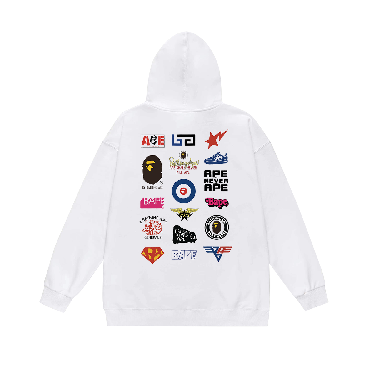 BAPE Ape Head & Multicolor Logo Collage Pullover Hoodie