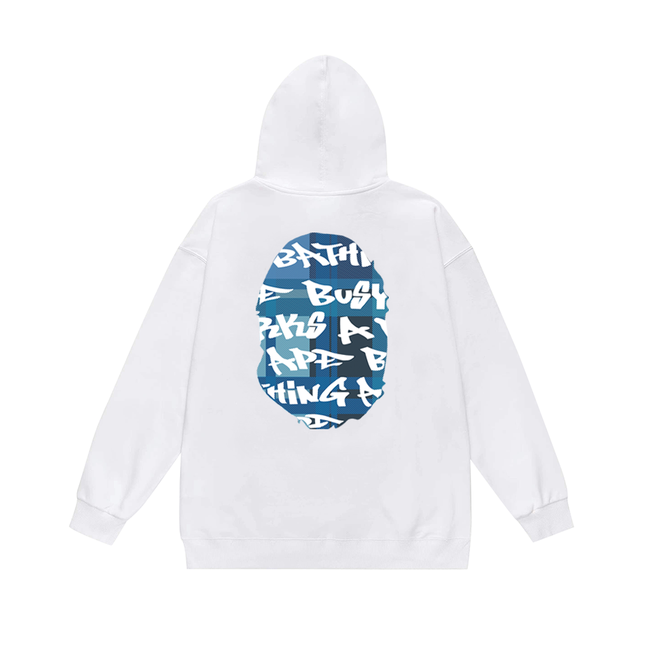 BAPE Blue Graffiti Ape Head Front & Back Graphic Pullover Hoodie