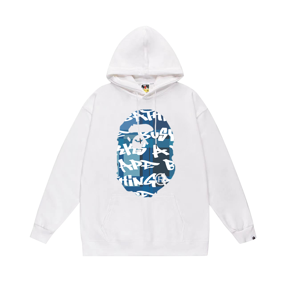 BAPE Blue Graffiti Ape Head Front & Back Graphic Pullover Hoodie