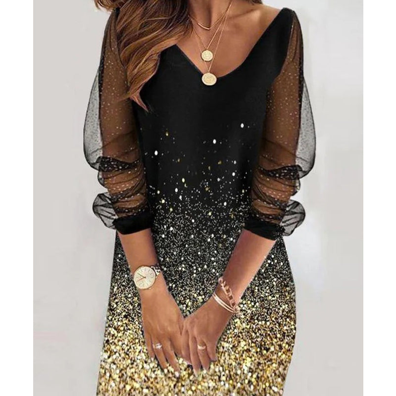 Valentine's Day Dress Sexy Mesh Stitching Long Sleeve Dress