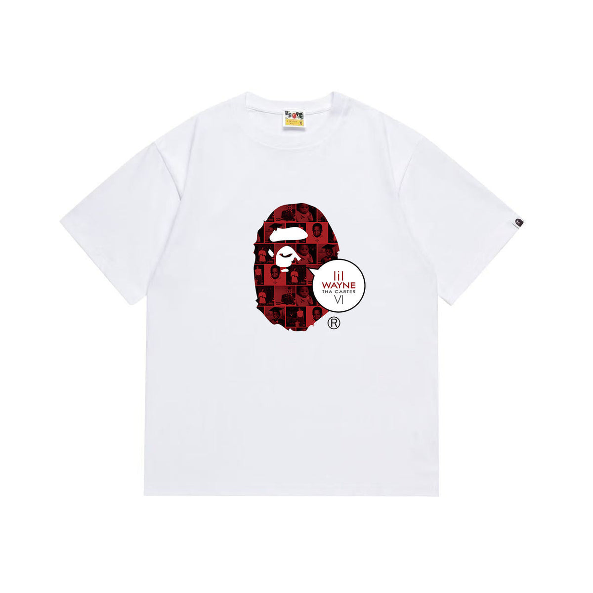 BAPE Red Collage Ape Head T-Shirt | Lil Wayne Tha Carter VI Lettering