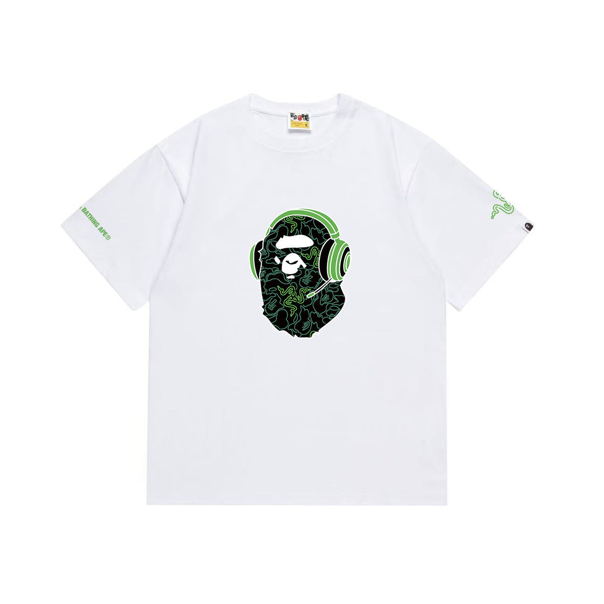 BAPE Green Gaming Headset Ape Head Graphic T-Shirt