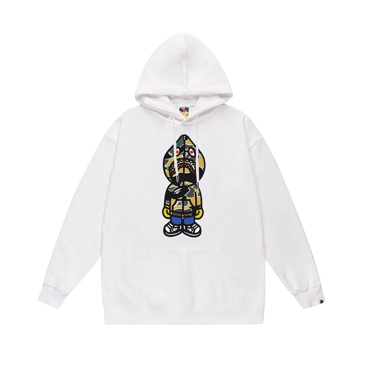 BAPE Camo Shark Hood Character Graphic Pullover Hoodie
