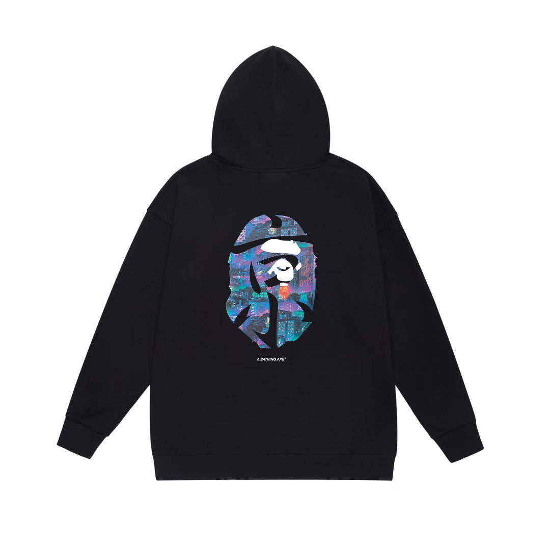 BAPE Neon City Collage Ape Head Pullover Hoodie