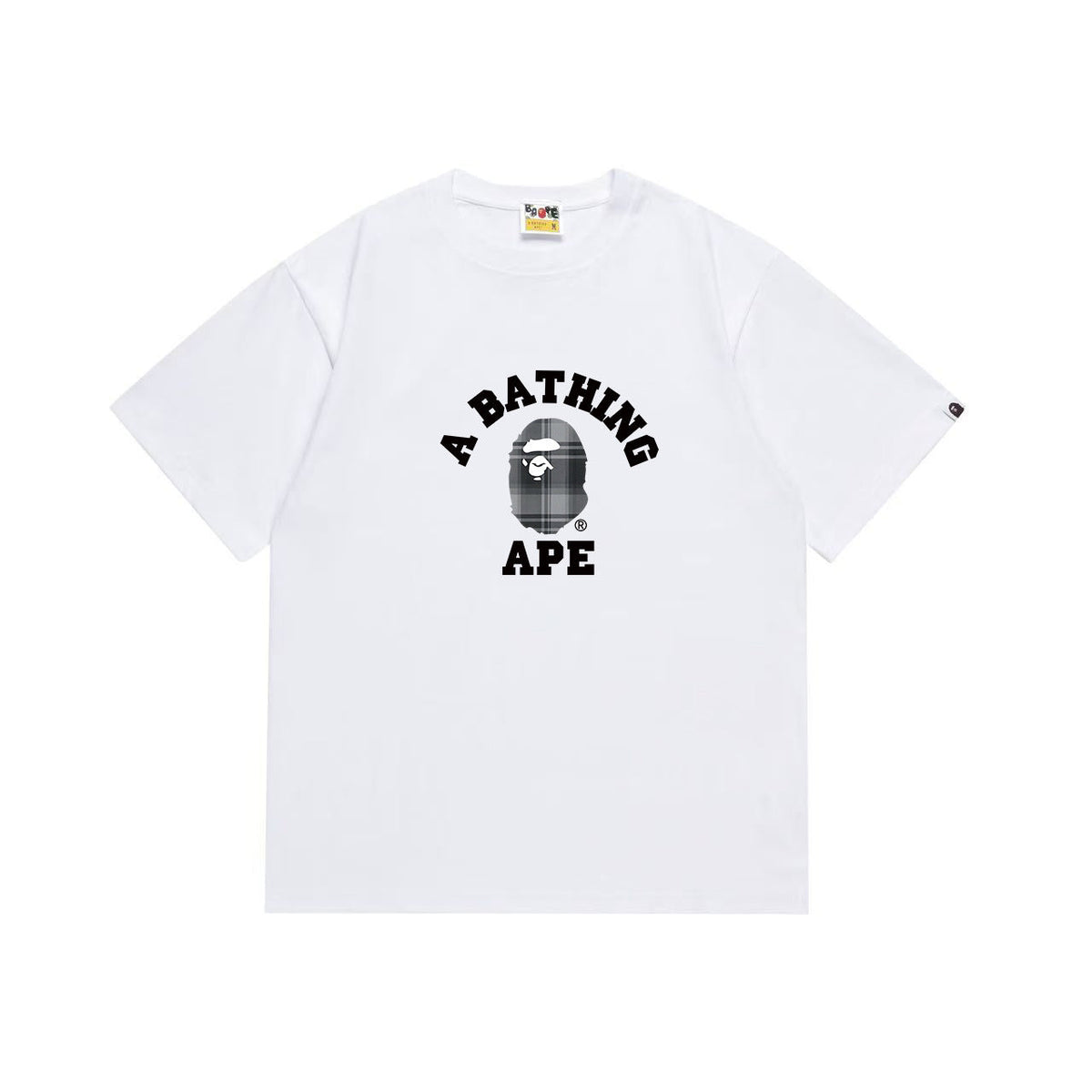 BAPE Grey Plaid Ape Head College Logo T-Shirt