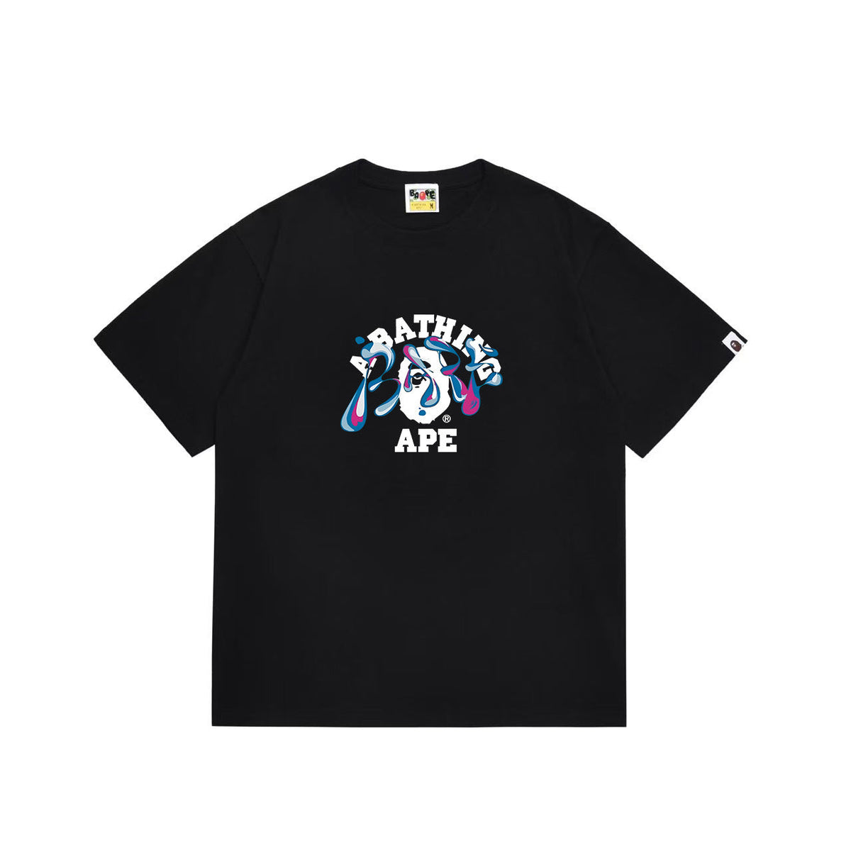 BAPE Blue & Pink Liquid-Style Ape Head Graphic T-Shirt