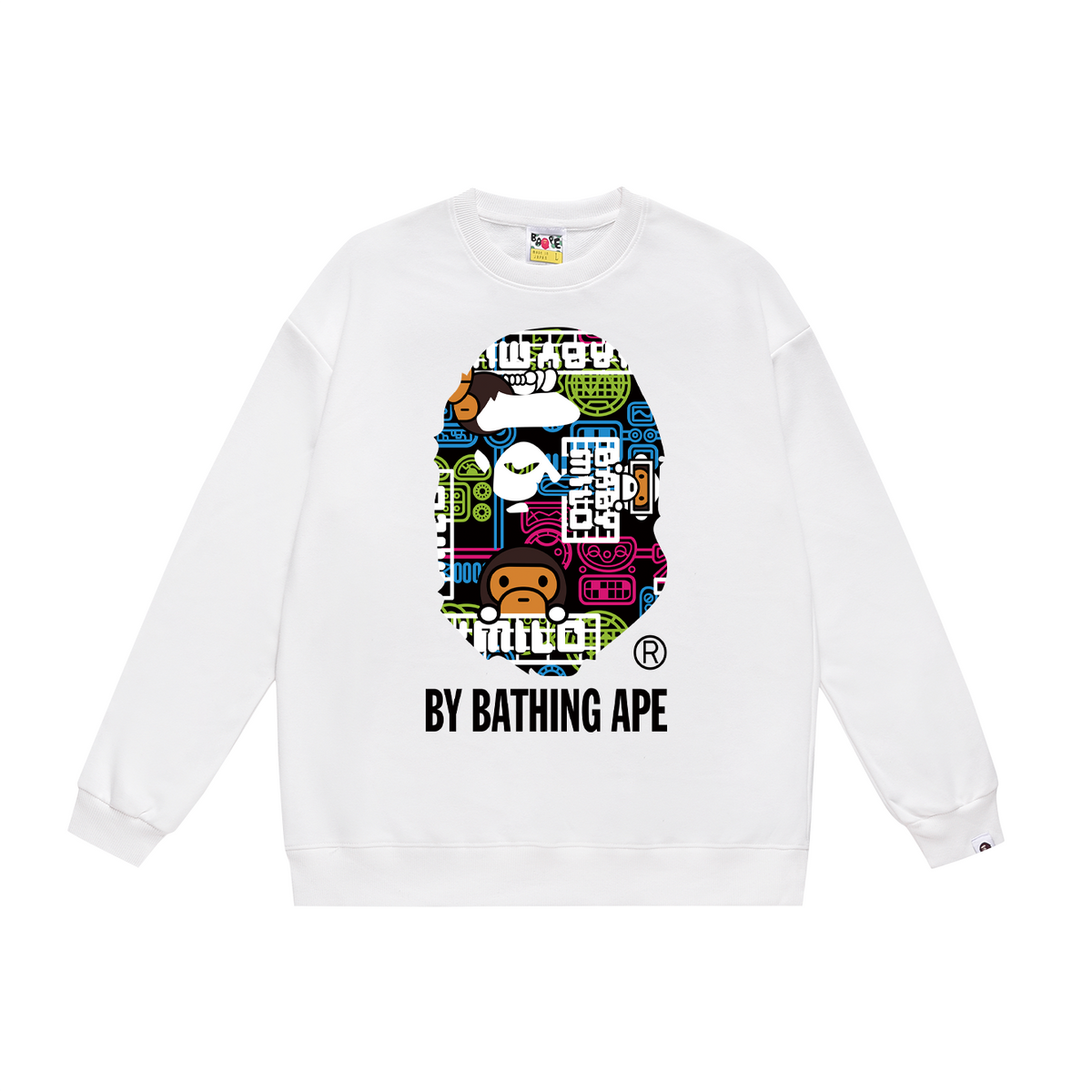 BAPE Baby Milo Neon-Style Ape Head Crew-Neck Sweatshirt