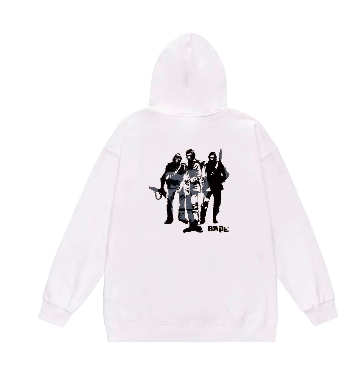 BAPE Distressed-Effect Logo & Ape Soldier Graphic Hoodie
