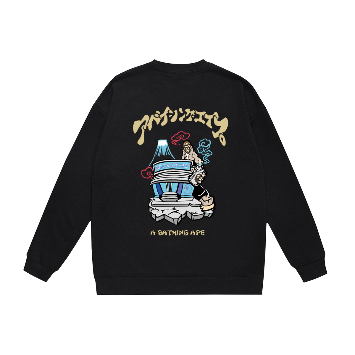 BAPE Flame Ape Head & Japan Scene Crew-Neck Sweatshirt