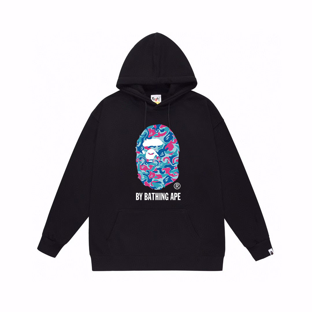 BAPE Pink & Teal Swirl Camo Ape Head Pullover Hoodie