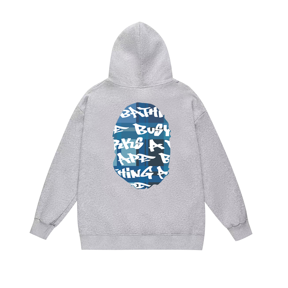 BAPE Blue Graffiti Ape Head Front & Back Graphic Pullover Hoodie