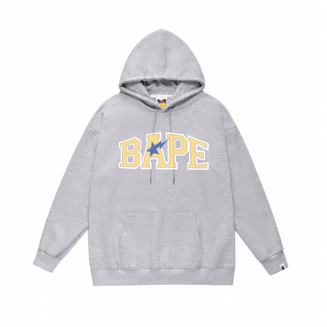 BAPE Yellow Varsity Logo & Blue Star Pullover Hoodie