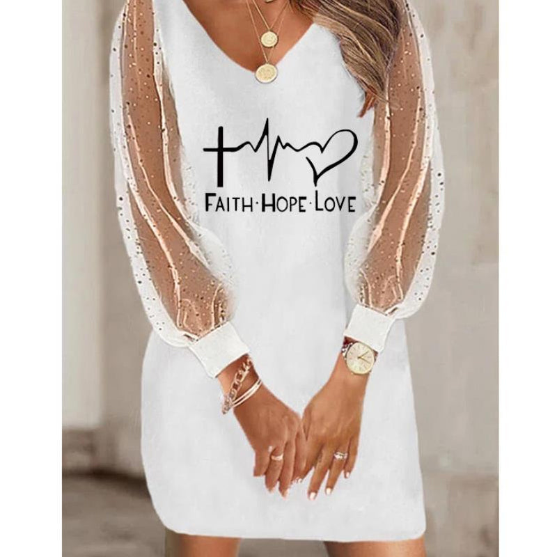 Valentine's Day Dress Sexy Mesh Stitching Long Sleeve Dress