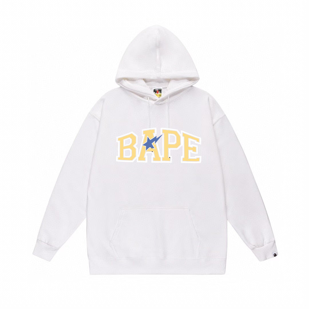 BAPE Yellow Varsity Logo & Blue Star Pullover Hoodie