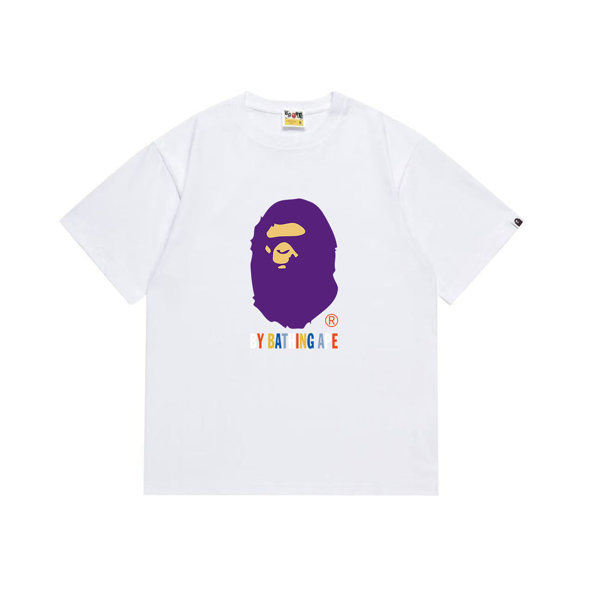 BAPE Purple Ape Head & Multicolor Lettering Graphic T-Shirt