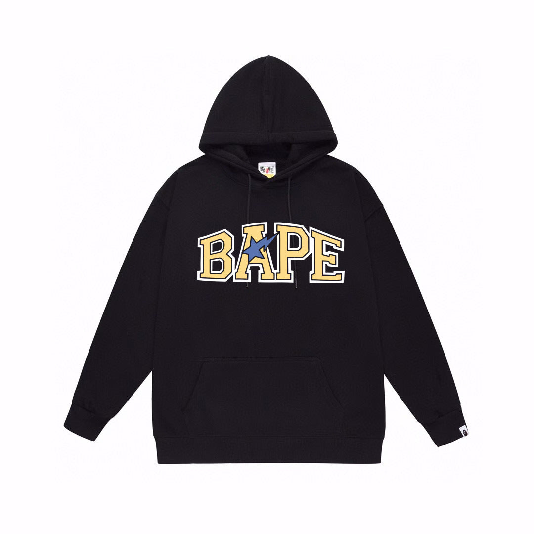BAPE Yellow Varsity Logo & Blue Star Pullover Hoodie