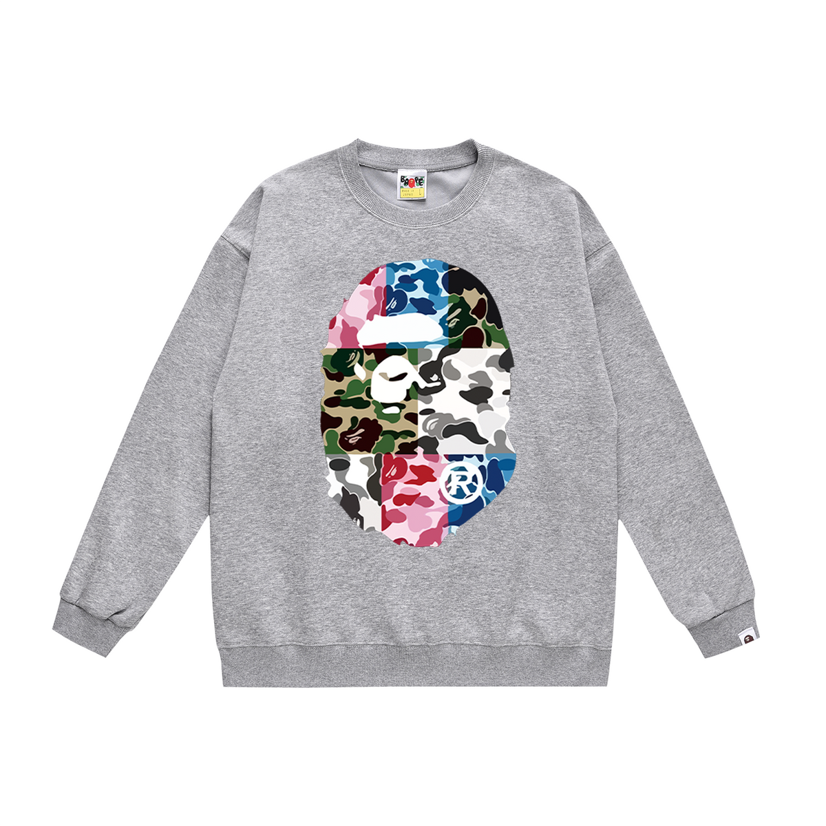 BAPE Patchwork-Style Camo Ape Head Crew-Neck Sweatshirt