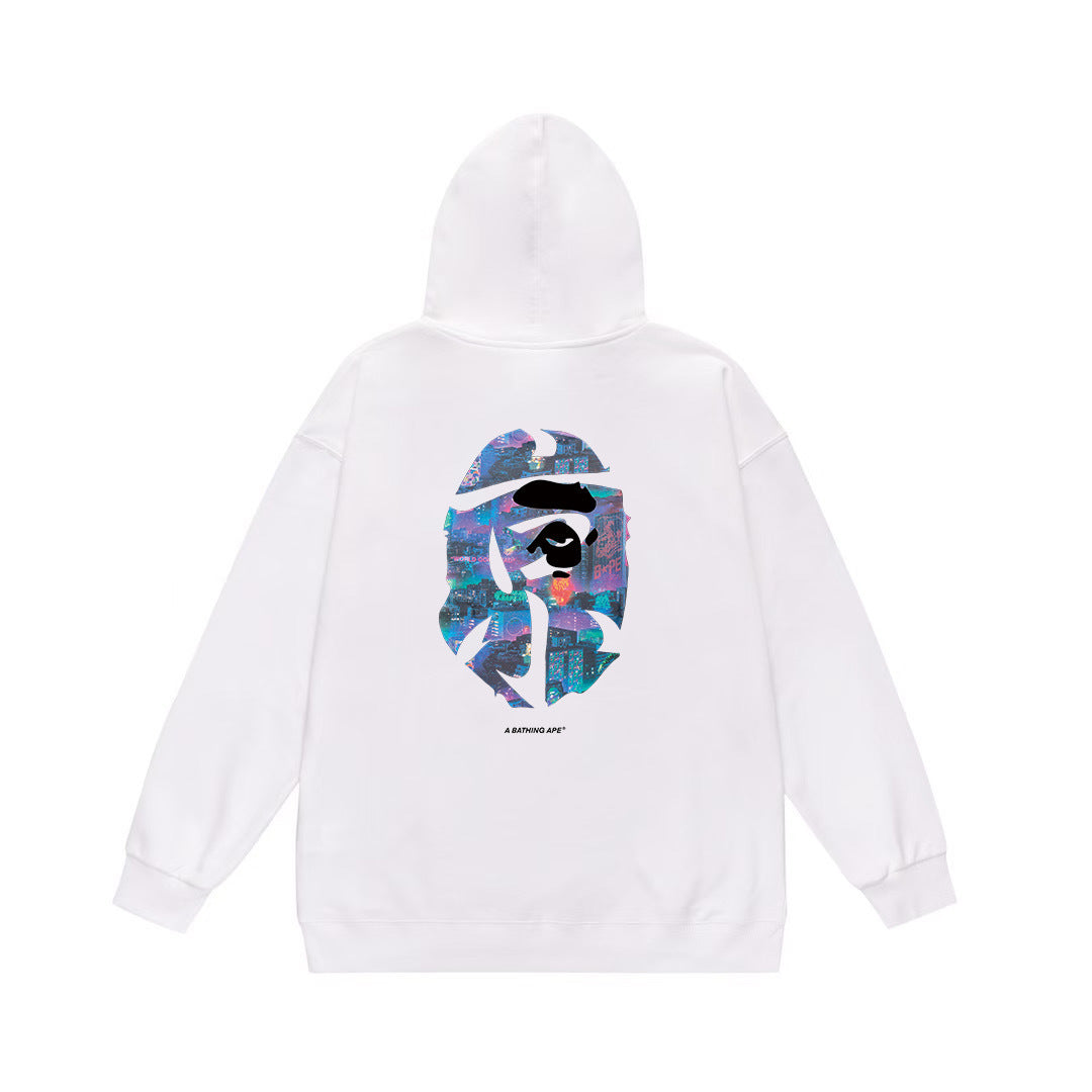 BAPE Neon City Collage Ape Head Pullover Hoodie