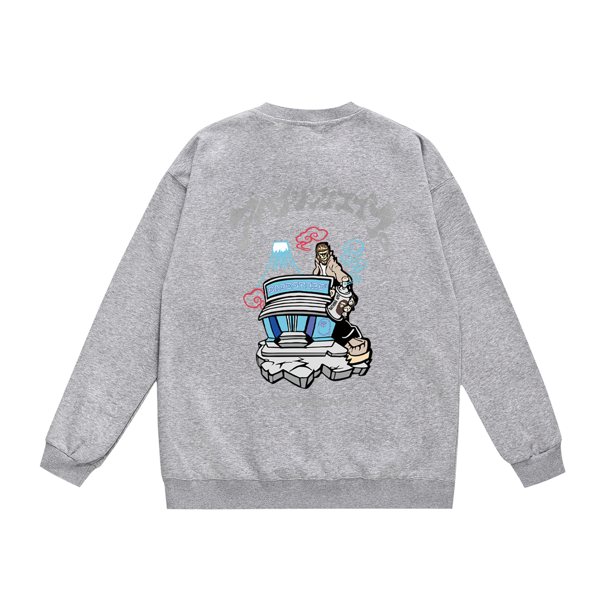 BAPE Flame Ape Head & Japan Scene Crew-Neck Sweatshirt