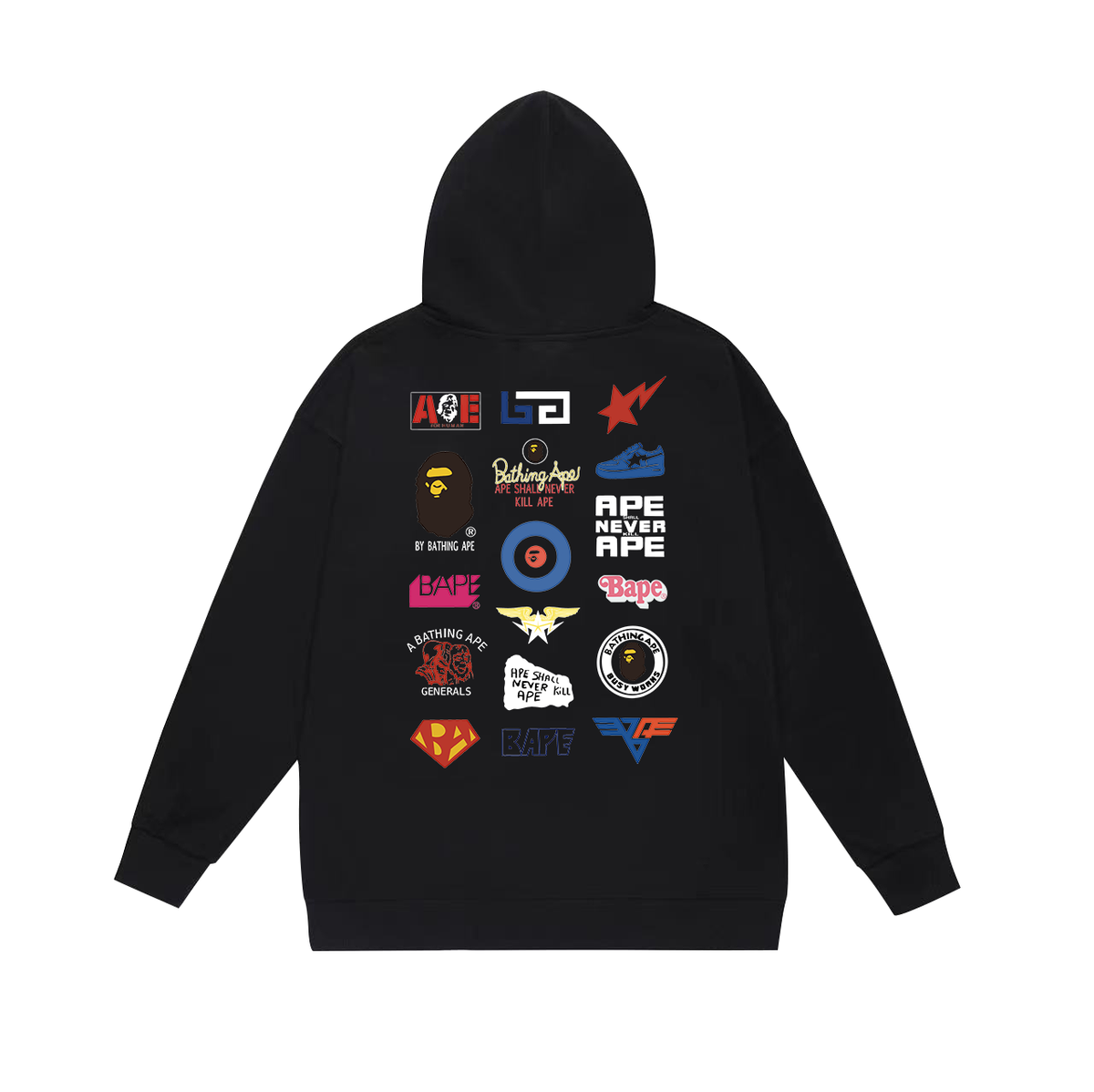 BAPE Ape Head & Multicolor Logo Collage Pullover Hoodie