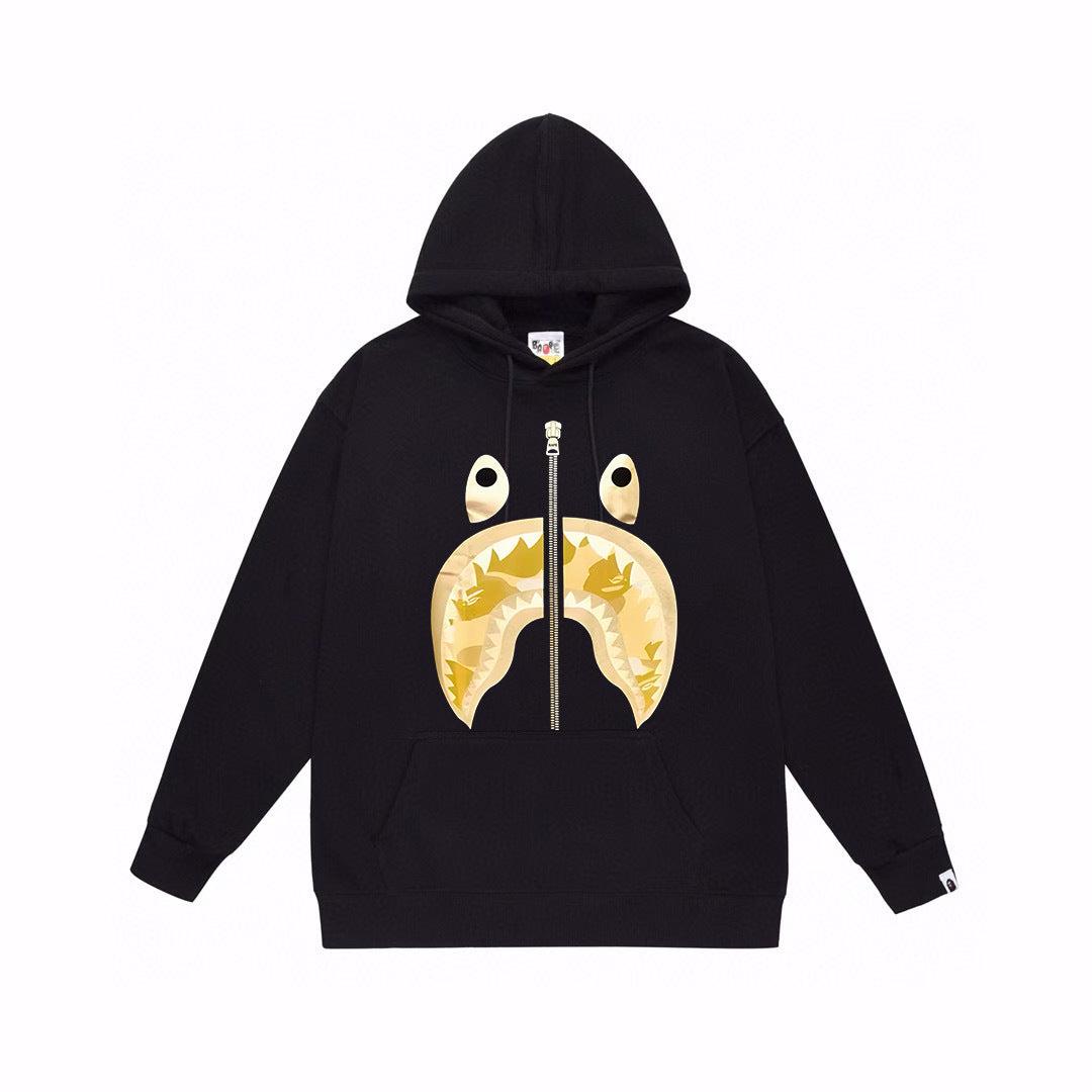 BAPE Gold-Tone Camo Shark Face Pullover Hoodie