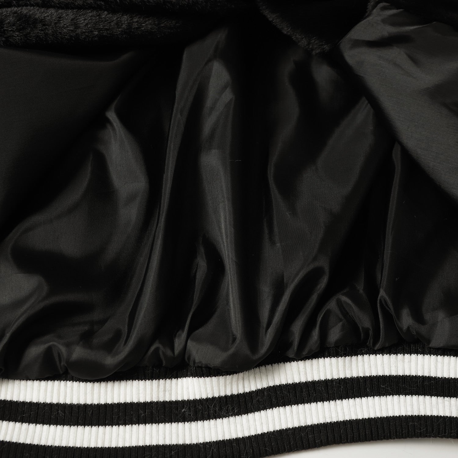 Faux Fur Cross Varsity Jacket - Black White Gothic Streetwear 035