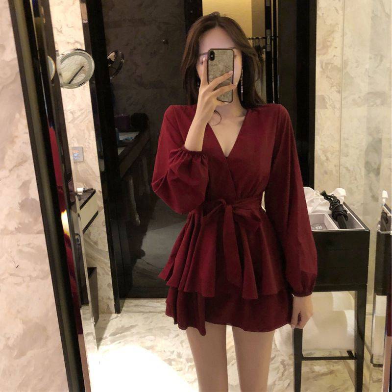 Valentine's Day Dress Autumn and Winter Sexy Collar Long Sleeve Dress Dress
