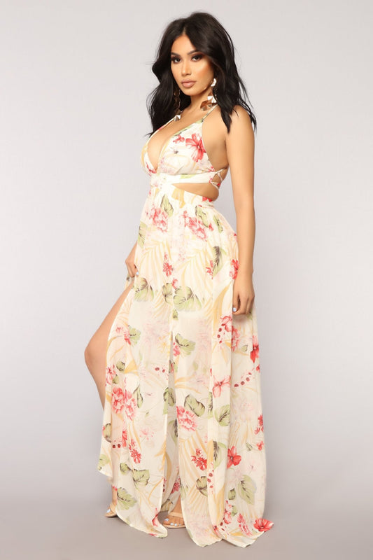Valentine's Day Dress Spring and Summer Print Chiffon Backless Sleeveless Sling