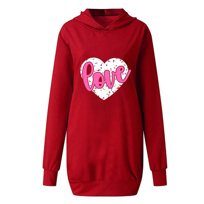 Valentine's Day Dress Autumn and Winter Hooded Printed Sweater Dress Women's Clothing