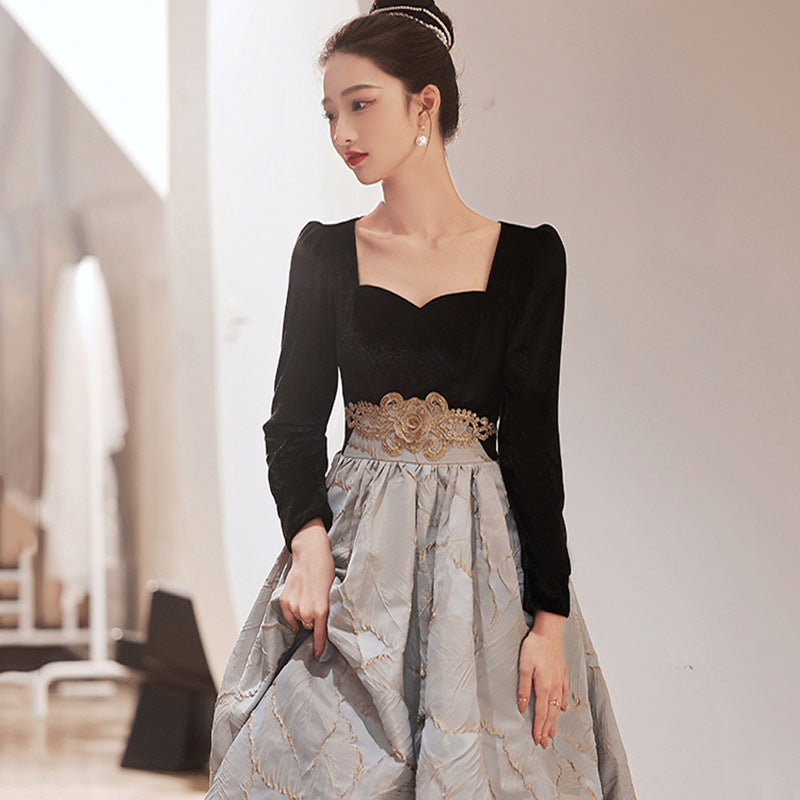 Valentine's Day Dress Evening Dress Women's Black Velvet Dress
