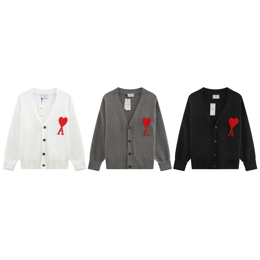 Valentine's Day Jacket Ami Cardigan Sweater Jacquard Love a Men's and Women's Couple Coat