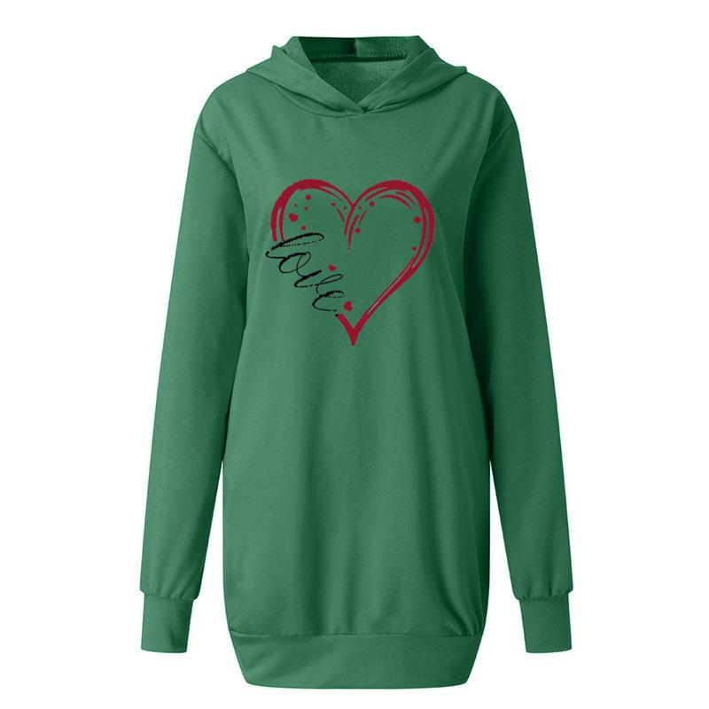 Valentine's Day Dress Autumn and Winter Hooded Printed Sweater Dress Women's Clothing