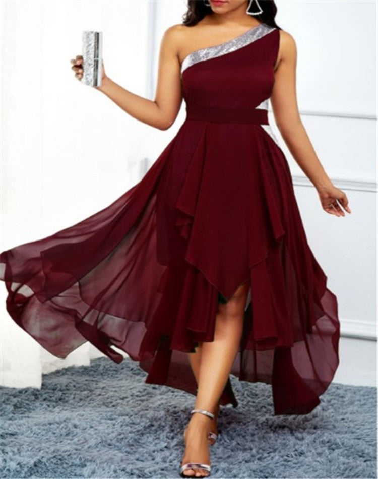 Valentine's Day Dress Autumn and Winter Fashion Sloping Shoulder Dress