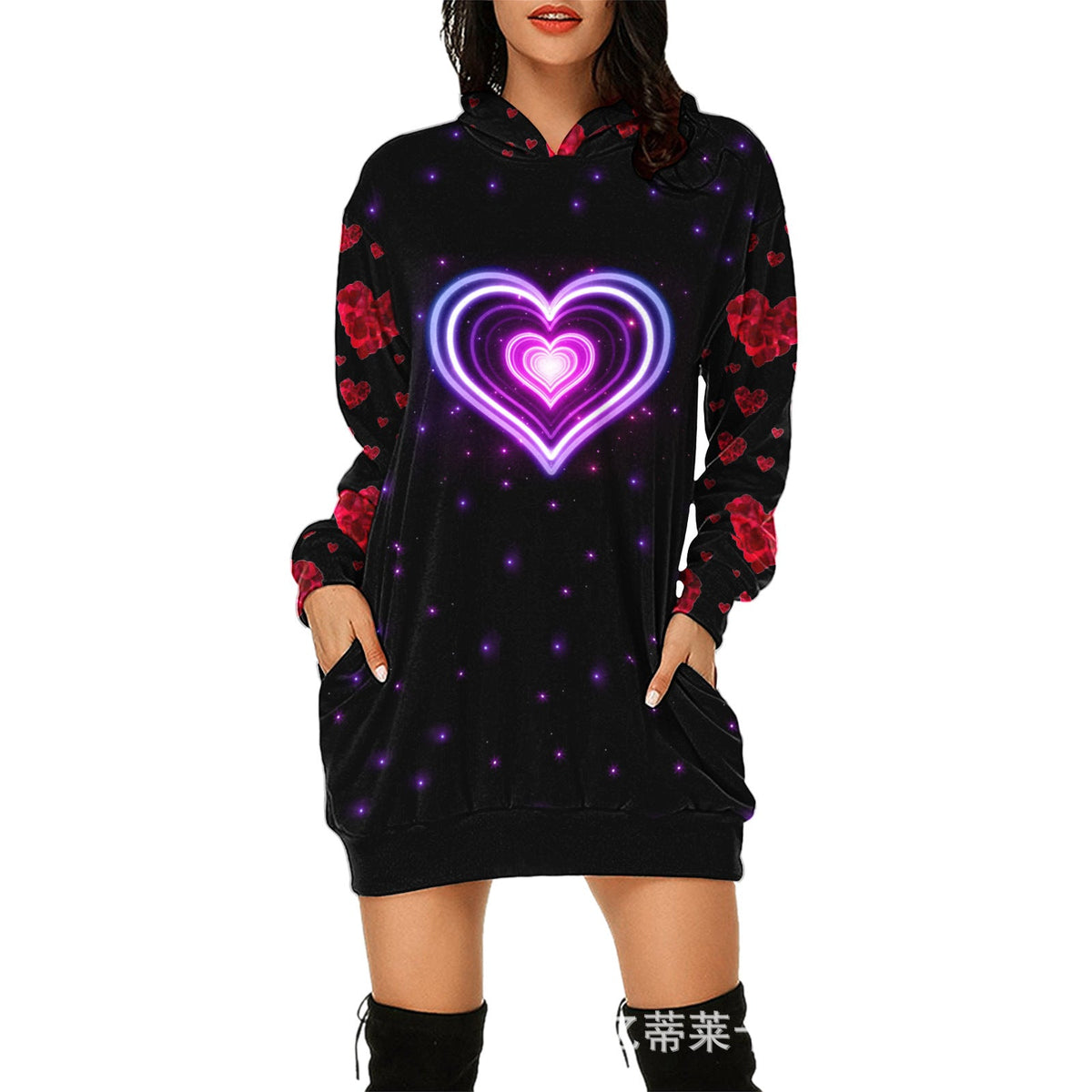 Valentine's Day Dress Hooded Long Sleeve Printed Skirt