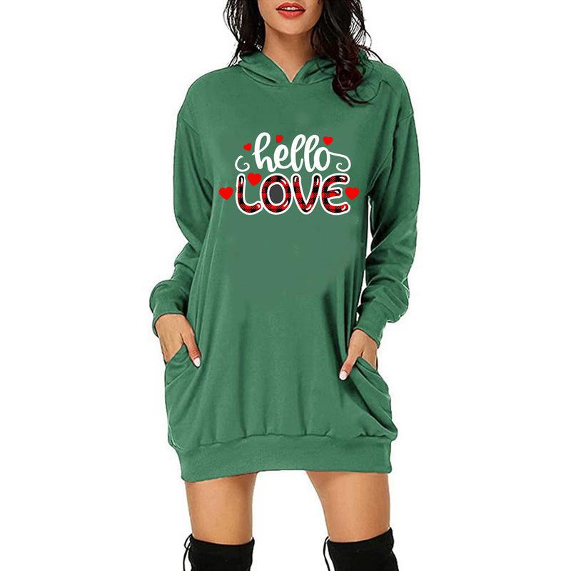 Valentine's Day Dress Autumn and Winter Hooded Printed Sweater Dress Women's Clothing