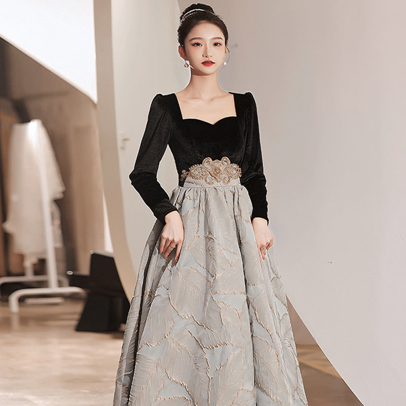 Valentine's Day Dress Evening Dress Women's Black Velvet Dress