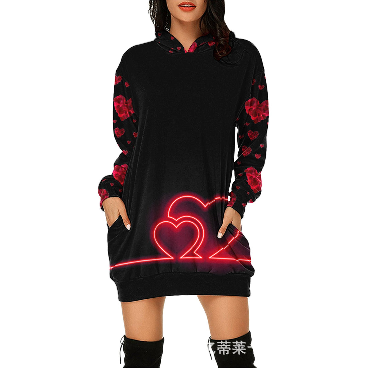 Valentine's Day Dress Hooded Long Sleeve Printed Skirt