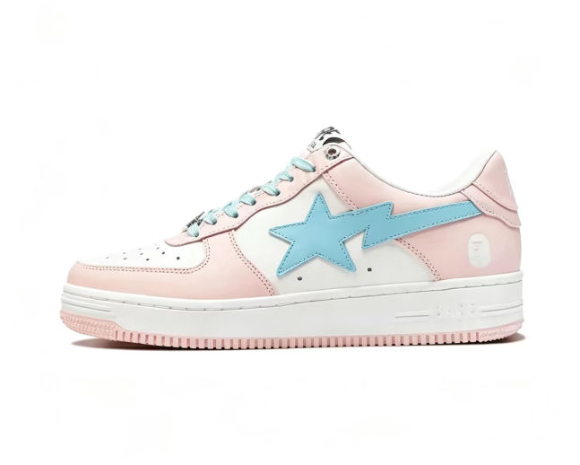 BAPE STA Pastel Pink & White Low-Top Sneakers | Aqua Star